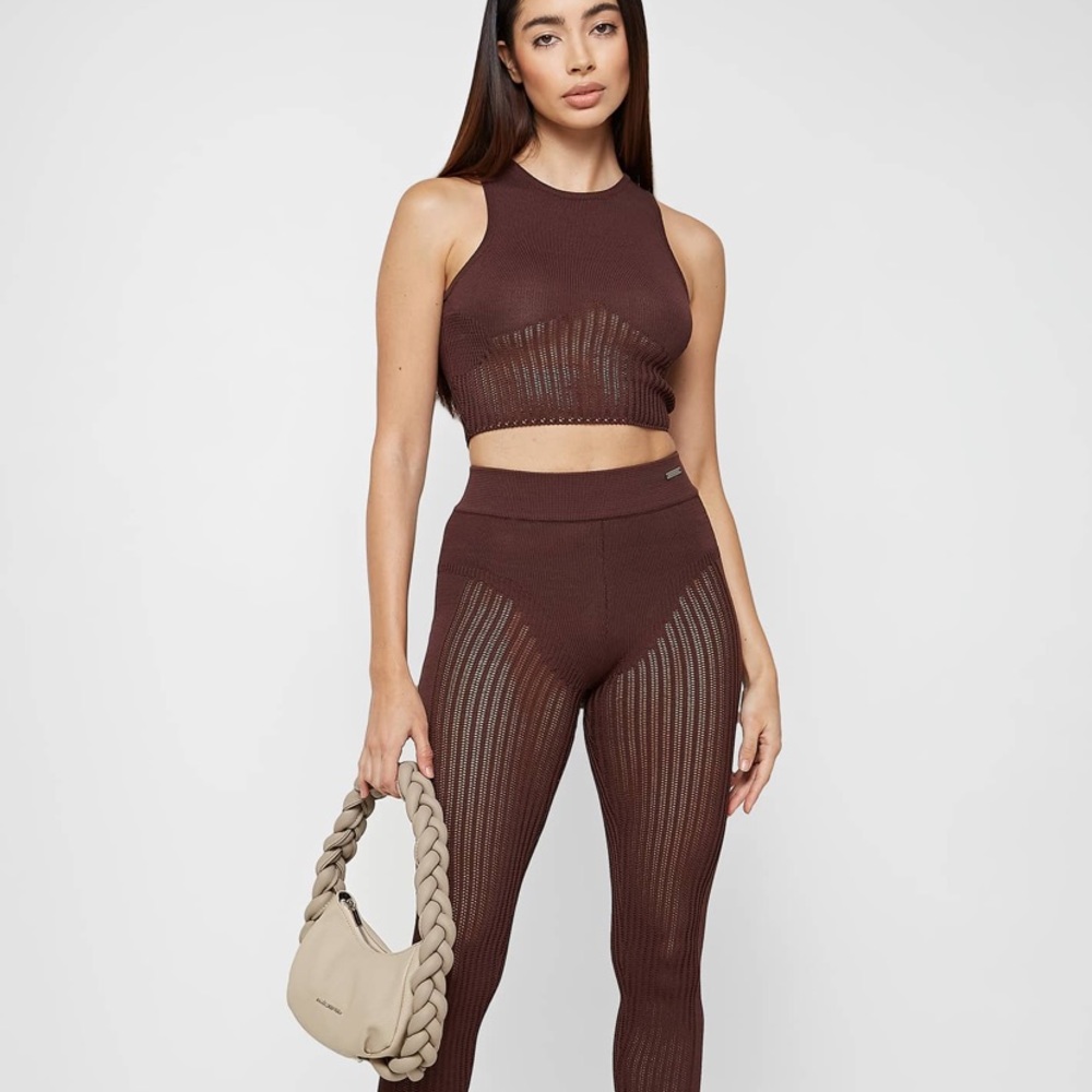 KNITTED CROP TOP - BROWN